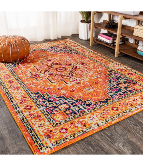 MODERN PERSIAN Area Rug Brooklyn Geometric Medallion Orange/Blue 8 ft. x 10 ft. Area Rug