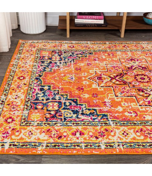 MODERN PERSIAN Area Rug Brooklyn Geometric Medallion Orange/Blue 8 ft. x 10 ft. Area Rug