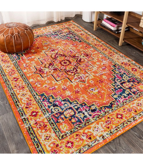 MODERN PERSIAN Area Rug Brooklyn Geometric Medallion Orange/Blue 8 ft. x 10 ft. Area Rug