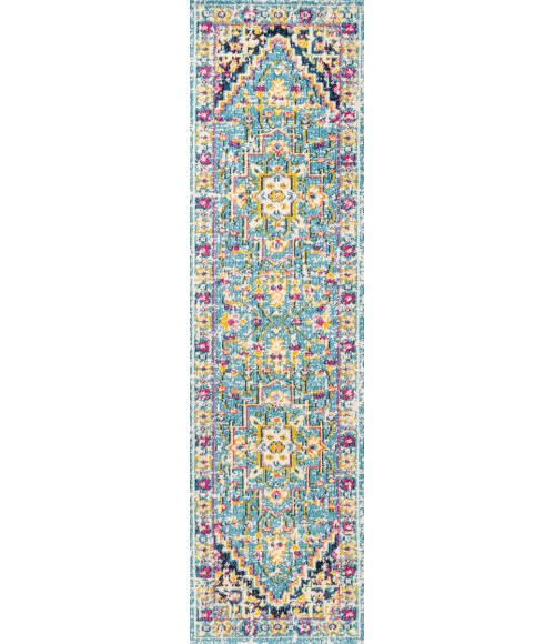 MODERN PERSIAN Area Rug Brooklyn Geometric Medallion Blue/Multi 2 ft. x 8 ft. Runner Rug