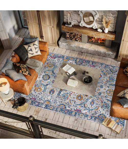 MODERN PERSIAN Area Rug Izil Modern Persian Light Gray/Blue 5 ft. x 8 ft. Area Rug