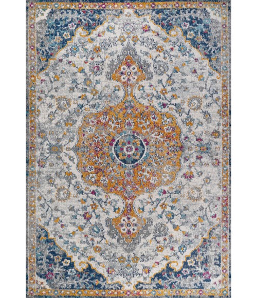 MODERN PERSIAN Area Rug Lorena Ornate Boho Medallion Light Gray/Dark Blue/Orange 9 ft. x 12 ft. Area Rug