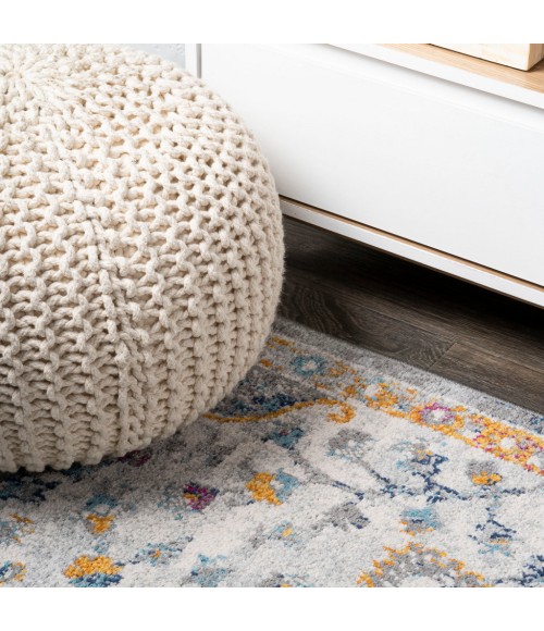 MODERN PERSIAN Area Rug Lorena Ornate Boho Medallion Light Gray/Dark Blue/Orange 9 ft. x 12 ft. Area Rug