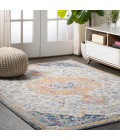MODERN PERSIAN Area Rug Lorena Ornate Boho Medallion Light Gray/Dark Blue/Orange 9 ft. x 12 ft. Area Rug