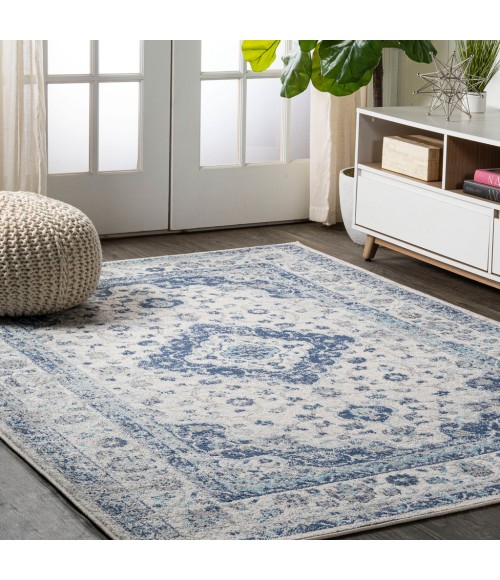 MODERN PERSIAN Area Rug Indhira Ornate Medallion Persian Blue/Gray 9 ft. x 12 ft. Area Rug