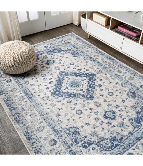 MODERN PERSIAN Area Rug Indhira Ornate Medallion Persian Blue/Gray 9 ft. x 12 ft. Area Rug