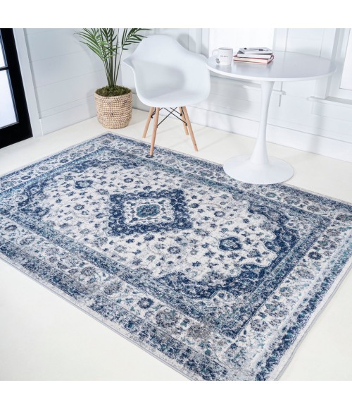 MODERN PERSIAN Area Rug Indhira Ornate Medallion Persian Blue/Gray 9 ft. x 12 ft. Area Rug
