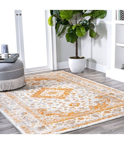 MODERN PERSIAN Area Rug Indhira Ornate Medallion Persian Orange/Cream 5 ft. x 8 ft. Area Rug