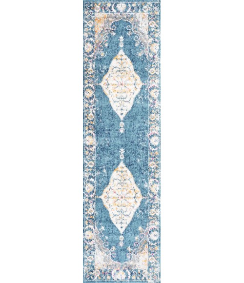 MODERN PERSIAN Area Rug Zelda Bohemian Cottage Medallion Turquoise/Gray 2 ft. x 8 ft. Runner Rug