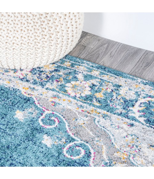 MODERN PERSIAN Area Rug Zelda Bohemian Cottage Medallion Turquoise/Gray 8 ft. x 10 ft. Area Rug