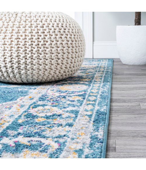 MODERN PERSIAN Area Rug Zelda Bohemian Cottage Medallion Turquoise/Gray 8 ft. x 10 ft. Area Rug