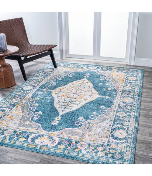 MODERN PERSIAN Area Rug Zelda Bohemian Cottage Medallion Turquoise/Gray 8 ft. x 10 ft. Area Rug