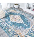 MODERN PERSIAN Area Rug Zelda Bohemian Cottage Medallion Turquoise/Gray 8 ft. x 10 ft. Area Rug