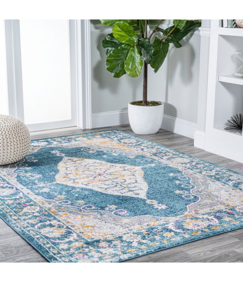 MODERN PERSIAN Area Rug Zelda Bohemian Cottage Medallion Turquoise/Gray 8 ft. x 10 ft. Area Rug