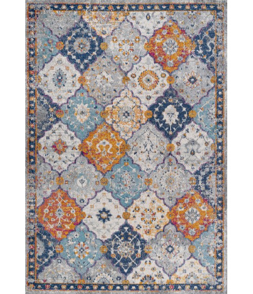 Kirman Bohemian Medallion Light Gray/Blue/Orange 8 ft. x 10 ft. Area Rug