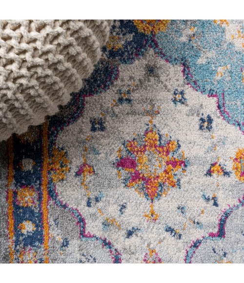 Kirman Bohemian Medallion Light Gray/Blue/Orange 8 ft. x 10 ft. Area Rug