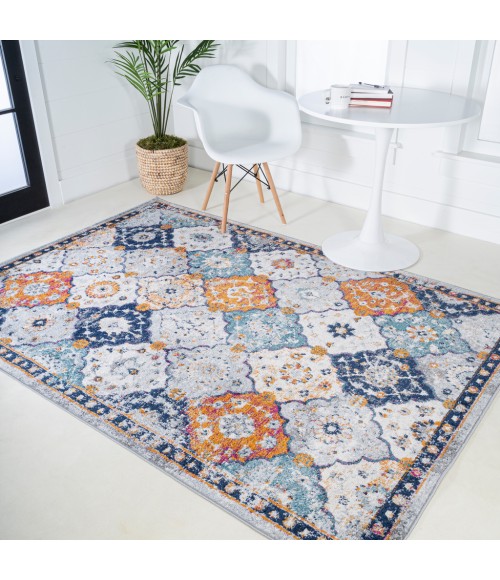Kirman Bohemian Medallion Light Gray/Blue/Orange 8 ft. x 10 ft. Area Rug