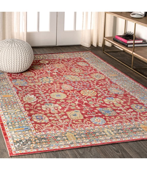 India Flower and Vine Burgundy 3 ft. x 5 ft. Area Rug