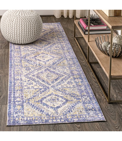 Darija Ornate Geometric Medallion Blue 2 ft. x 8 ft. Runner Rug