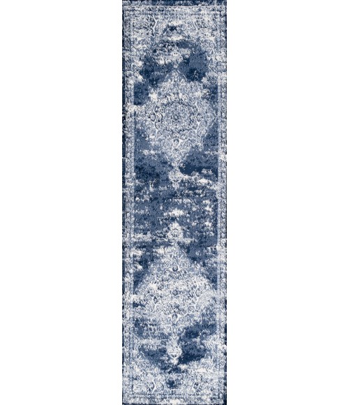 MODERN PERSIAN Area Rug Alhambra Ornate Medallion Modern Navy/Ivory 2 ft. x 10 ft. Runner Rug