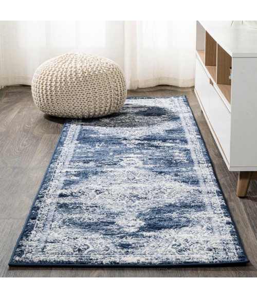 MODERN PERSIAN Area Rug Alhambra Ornate Medallion Modern Navy/Ivory 2 ft. x 10 ft. Runner Rug