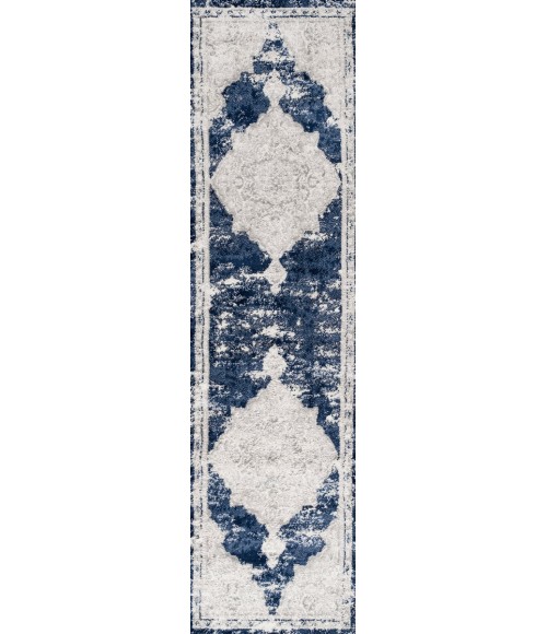 MODERN PERSIAN Area Rug Alhambra Ornate Medallion Modern Ivory/Navy 2 ft. x 10 ft. Runner Rug