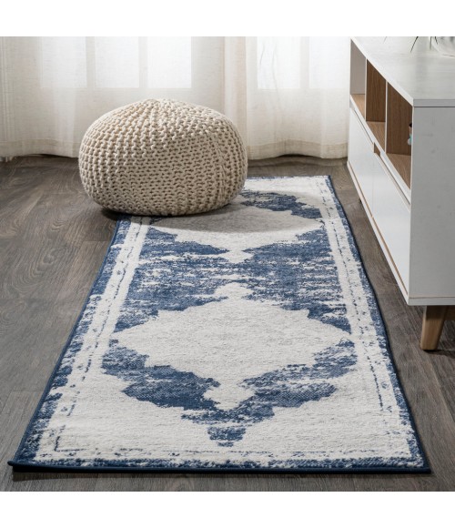MODERN PERSIAN Area Rug Alhambra Ornate Medallion Modern Ivory/Navy 2 ft. x 10 ft. Runner Rug