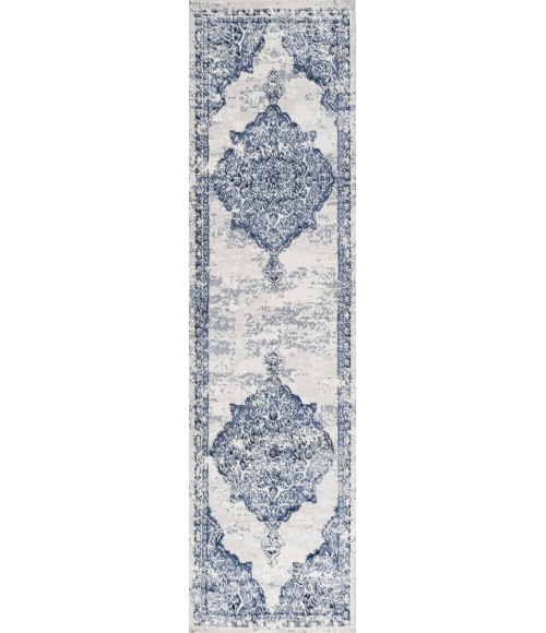 Alhambra Ornate Medallion Modern Light Blue/Ivory 2 ft. x 10 ft. Runner Rug