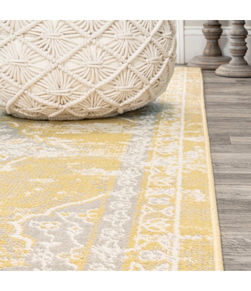 MODERN PERSIAN Area Rug Alhambra Ornate Medallion Modern Yellow/Cream 5 ft. x 8 ft. Area Rug