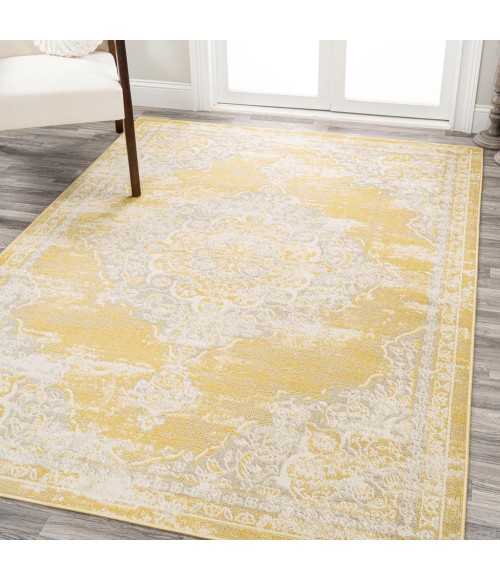 MODERN PERSIAN Area Rug Alhambra Ornate Medallion Modern Yellow/Cream 5 ft. x 8 ft. Area Rug