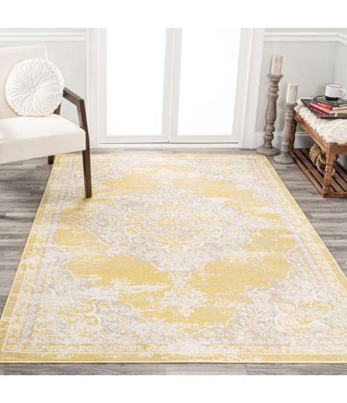 MODERN PERSIAN Area Rug Alhambra Ornate Medallion Modern Yellow/Cream 5 ft. x 8 ft. Area Rug