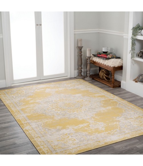 MODERN PERSIAN Area Rug Alhambra Ornate Medallion Modern Yellow/Cream 5 ft. x 8 ft. Area Rug