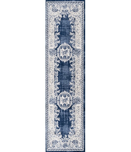 MODERN PERSIAN Area Rug Rosalia Cottage Medallion Ivory/Navy 2 ft. x 10 ft. Runner Rug