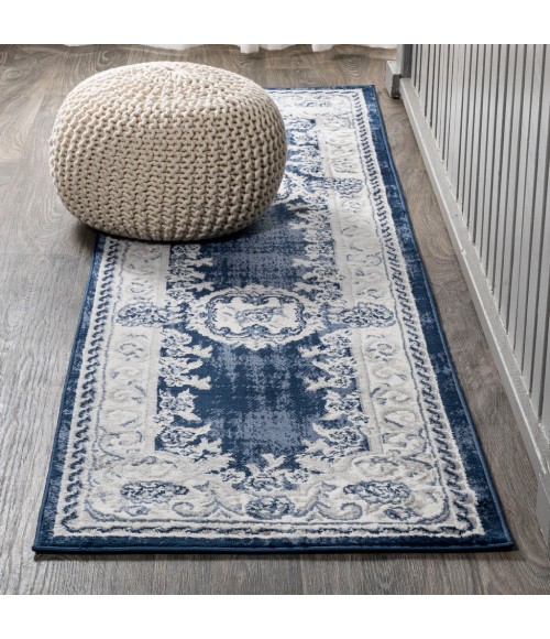 MODERN PERSIAN Area Rug Rosalia Cottage Medallion Ivory/Navy 2 ft. x 10 ft. Runner Rug