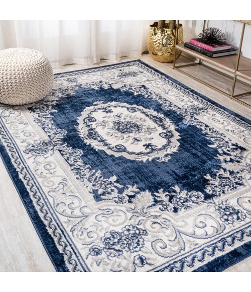 MODERN PERSIAN Area Rug Rosalia Cottage Medallion Ivory/Navy 3 ft. x 5 ft. Area Rug