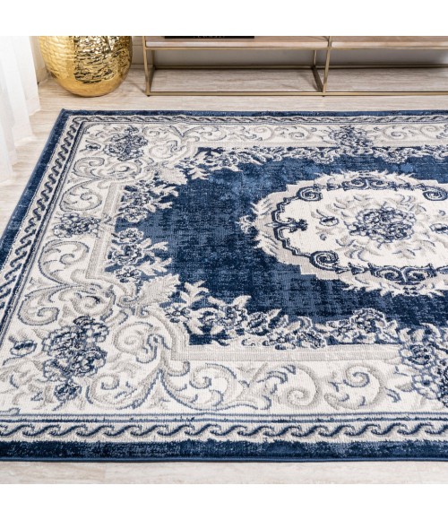 MODERN PERSIAN Area Rug Rosalia Cottage Medallion Ivory/Navy 3 ft. x 5 ft. Area Rug