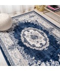MODERN PERSIAN Area Rug Rosalia Cottage Medallion Ivory/Navy 3 ft. x 5 ft. Area Rug