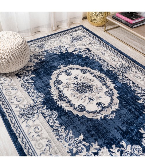 MODERN PERSIAN Area Rug Rosalia Cottage Medallion Ivory/Navy 3 ft. x 5 ft. Area Rug