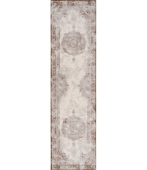 MODERN PERSIAN Area Rug Rosalia Cottage Medallion Brown/Cream 2 ft. x 10 ft. Runner Rug