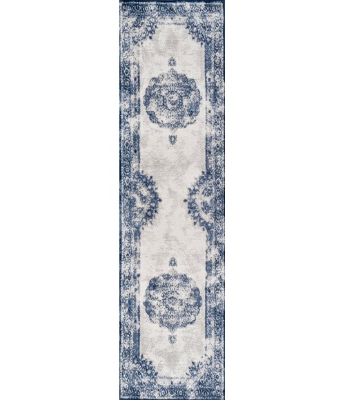 MODERN PERSIAN Area Rug Rosalia Cottage Medallion Dark blue/Ivory 2 ft. x 10 ft. Runner Rug