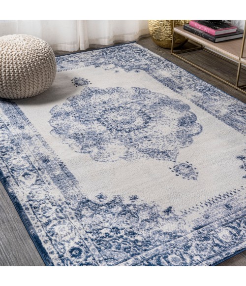 MODERN PERSIAN Area Rug Rosalia Cottage Medallion Dark blue/Ivory 4 ft. x 6 ft. Area Rug