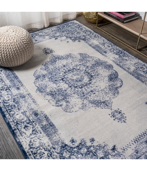 MODERN PERSIAN Area Rug Rosalia Cottage Medallion Dark blue/Ivory 4 ft. x 6 ft. Area Rug