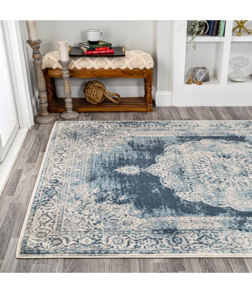 Rosalia Cottage Medallion Ivory/Blue 8 ft. x 10 ft. Area Rug