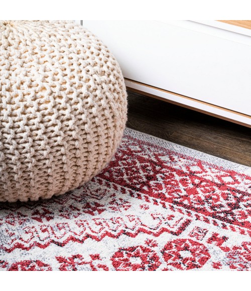 MODERN PERSIAN Area Rug Boho Cottage Medallion Red/Ivory 3 ft. x 5 ft. Area Rug