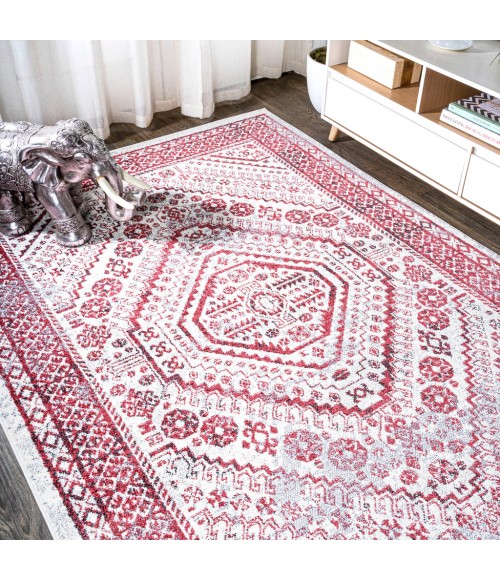 MODERN PERSIAN Area Rug Boho Cottage Medallion Red/Ivory 3 ft. x 5 ft. Area Rug