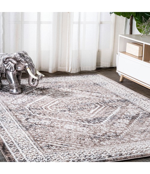 MODERN PERSIAN Area Rug Boho Cottage Medallion Brown/Ivory 5 ft. x 8 ft. Area Rug