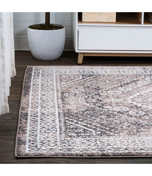 MODERN PERSIAN Area Rug Boho Cottage Medallion Brown/Ivory 5 ft. x 8 ft. Area Rug