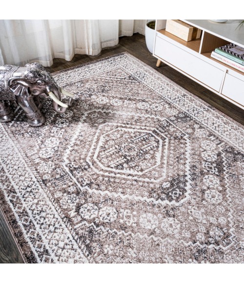 MODERN PERSIAN Area Rug Boho Cottage Medallion Brown/Ivory 5 ft. x 8 ft. Area Rug