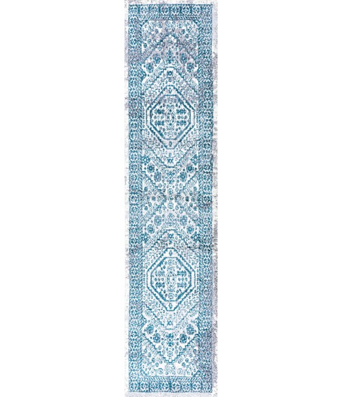 Boho Cottage Medallion Blue/White 2 ft. x 8 ft. Runner Rug