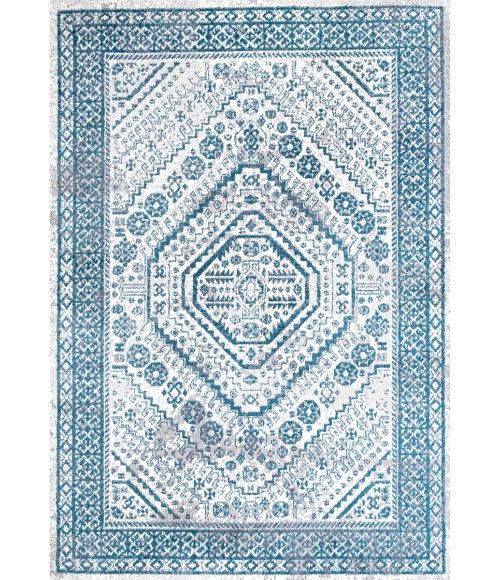 Boho Cottage Medallion Blue/White 3 ft. x 5 ft. Area Rug